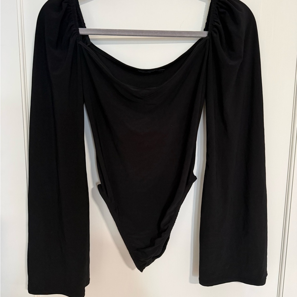 Nasty Gal Black Off-Shoulder Long Sleeve Bodysuit with Balloon Sleeves